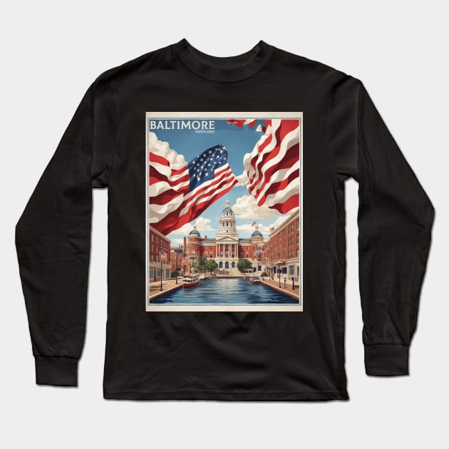 Baltimore United States of America Tourism Vintage Poster Long Sleeve T-Shirt by TravelersGems